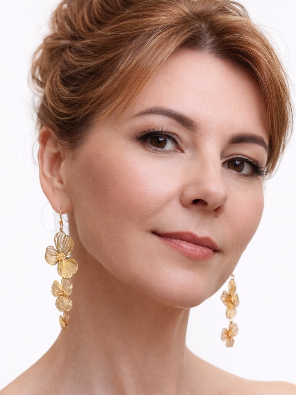 Gold Floral Cascade Drop Earrings Statement Dangle Boho Bridal Wedding Gift
